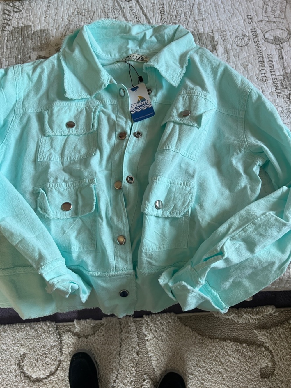 Woman’s Mint Jean Jacket with Snap Pockets by Seaspice
